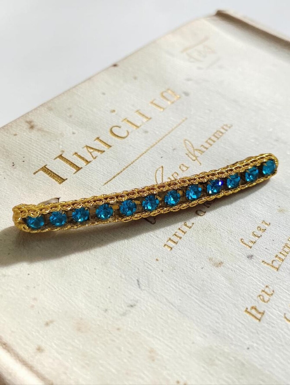 Vintage French Teal Crystal Large Hair Barette/Clip